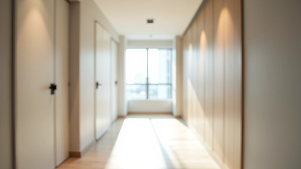 Two people walking through modern apartment corridor during property viewing and inspection
